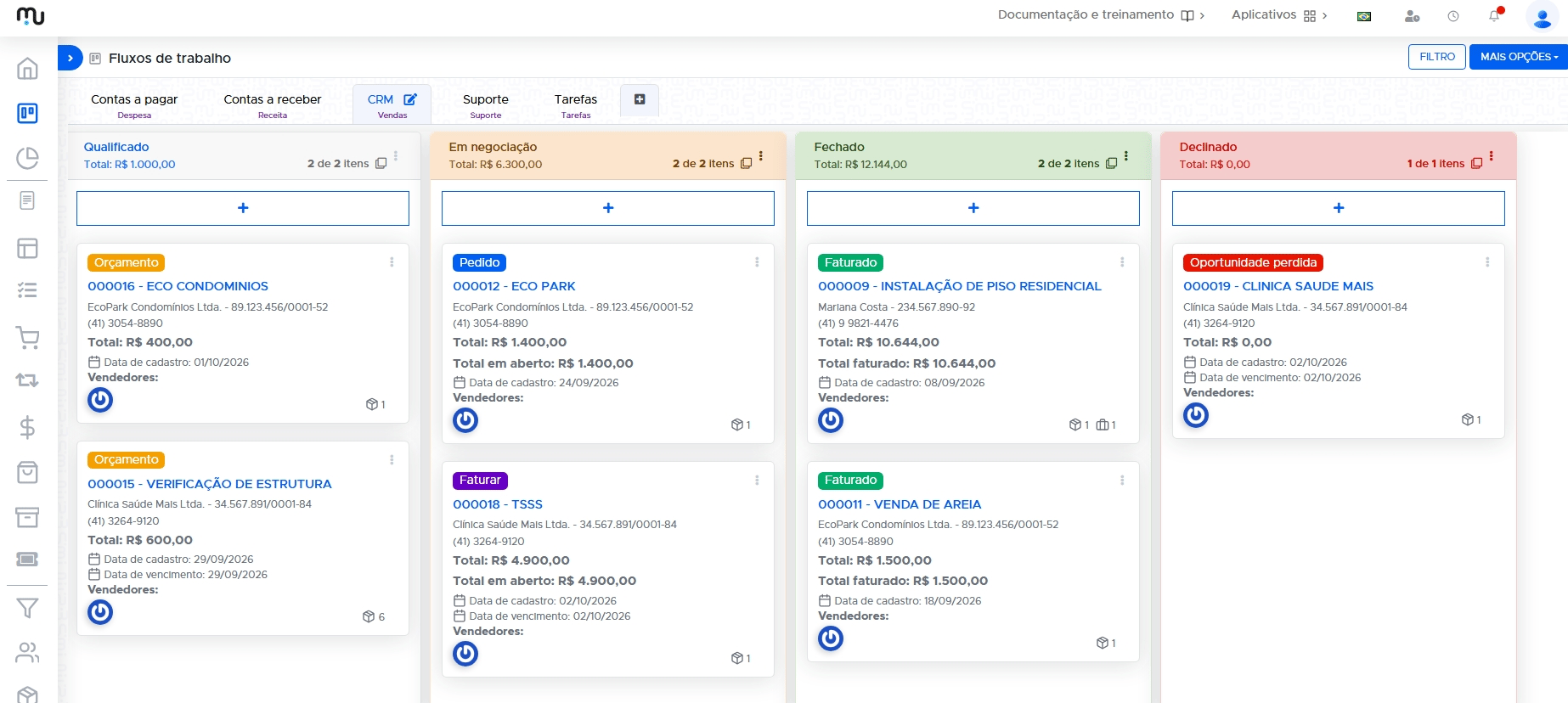 Tela do módulo CRM na iMuv