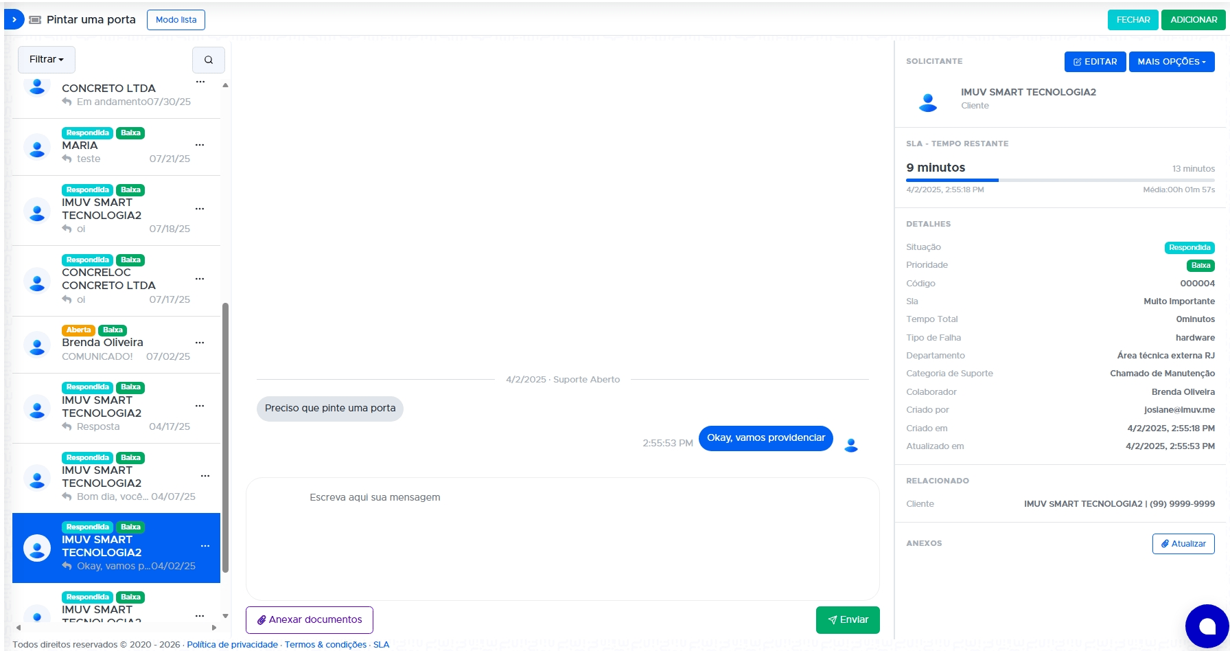 Tela do módulo Help desk na iMuv